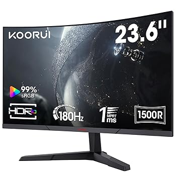 【中古】【未使用】KOORUI ゲーミングモニター 湾曲 モニター 24インチ 180Hz 1ms ディスプレイ PCモニター フルHD/1500R/Adpitive sync(G-SYN互換)/DPx1/HDMIx2/VE