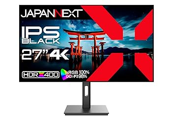 【中古】JAPANNEXT 27インチ モニター 4K UHD 3840x2160解像度 IPS BLACK ディスプレイ (HDMI/DisplayPort/スピーカー内蔵/VESA対応/ブルーライトカット)