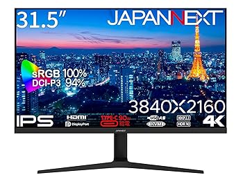 【中古】JAPANNEXT 31.5インチ モニター 4K UHD 3840x2160解像度 IPS ディスプレイ (HDMI/DisplayPort/高さ調節/回転(ピボット)機能/ブルーライトカット)｜AJIMURA-SHOP