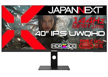 【中古】JAPANNEXT 40in ゲーミングモニター 144サイクル 1ms UWQHD 3440x1440解像力 IPS ダイアログボックス 見せびらかす (HDMI/DisplayPort/Type-C/高さ合わせる/青色