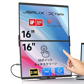【中古】JSAUX携帯型管するFlipGo触れ合う16in2.5Kデュアルタッチスクリーンモニターノートパソコン用、IPS 60サイクルスクリーンエクステンダー、MacB