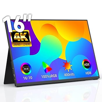 【中古】【未当て嵌める】Upperizon 可動性管する 16in 4K 非光輝IPS 100%sRGB 400nits高明快さ 薄型 UHD 16:10(3840×2400) HDR相応う 照明ランプ覆いかぶせる付 金棒引き