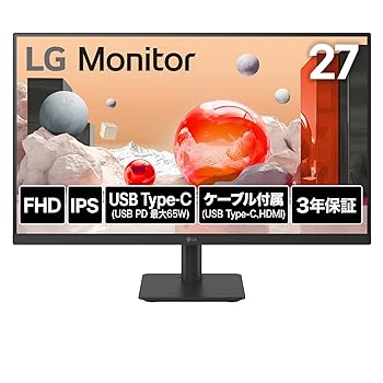 【中古】LG モニター ディスプレイ 27MS530B-B 27インチ/フルHD(1920×1080)/100Hz/IPS/アンチグレア/HDMI×2/USB Type-C(USB PD65W)/フリッカーセーフ/