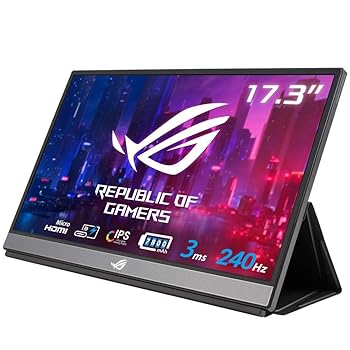 【中古】【未使用】ASUS ポータブルゲーミングモニター ROG STRIX 17.3インチ/FHD 1080i/PS5対応/IPS/3ms/240Hz/薄さ10mm・軽量/HDMI/USB Type-C/7800mAhバッテリー|AJIMURA-SHOP