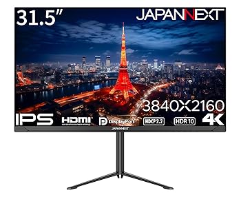 【中古】【未使用】JAPANNEXT 31.5インチ モニター 4K UHD 3840x2160解像度 IPS ディスプレイ (HDMI/DisplayPort/スピーカー内蔵/高さ調節/回転(ピボット)機能/VESA