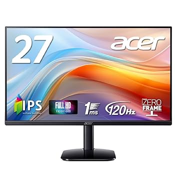 【中古】【未使用】Acer モニター 27インチ フルHD 非光沢 IPS 120Hz 1ms(VRB) sRGB 99% AdaptiveSync HDMI 1.4 ミニD-Sub 15ピン スピーカー・ヘッドフォン端子搭