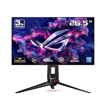 【中古】ASUS 有機EL ゲーミングモニター ROG Swift OLED PG27AQDP (26.5インチ/2560x1440/白色有機ELパネル/480Hz/0.03ms(GTG)/99% DCI-P3/HDMI/国内正