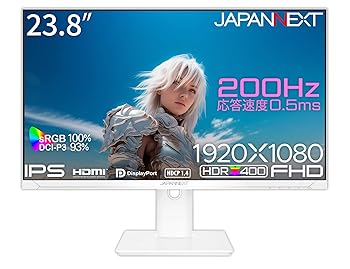【中古】JAPANNEXT 23.8インチ ゲーミングモニター 200Hz 0.5ms フルHD 1920x1080解像度 IPS パネル ディスプレイ (HDMI/DisplayPort/VESA対応/高さ調節/