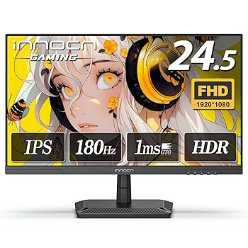 【中古】INNOCN ゲーミングモニター 24.5in 180サイクル HDR400 盛りだくさん固定ディスク IPSダイアログボックス 1ms返事をするす早さ HDMI2.0/DP1.4 vrr相応う AdaptiveSync相応う 偏った考え自然調整 非光輝デ