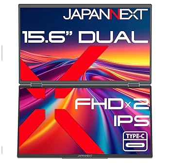 【中古】JAPANNEXT 15.6in IPSダイアログボックスx2積み上げる 盛りだくさん固定ディスク(1920x1080)解像力 デュアルモバイルモニター JN-DMD-IPS156F HDMI USB Type-C 3画面取りひろげる 鏡鑑リ
