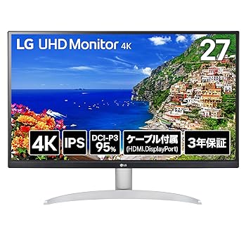 【中古】LG モニター ディスプレイ 27UP600K-W 27インチ/4K(3840×2160)/IPS/DCI-P3 95%/約10.7億色表示(8bit+FRC)/DisplayHDR 400/アンチグレア/HDMI×2