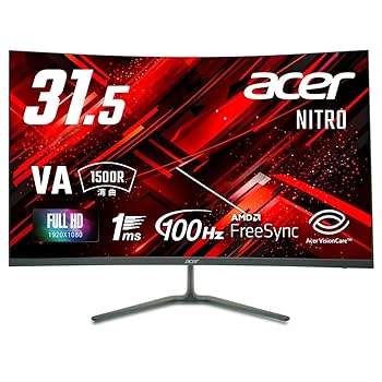 【中古】Acer Nitro 曲線状の形 ゲーミングモニター 31.5in 広広とした 盛りだくさん固定ディスク 非光輝 広可視性角VA 100サイクル 1ms(VRB) AMD FreeSync ブラックブースト 青味ともし火