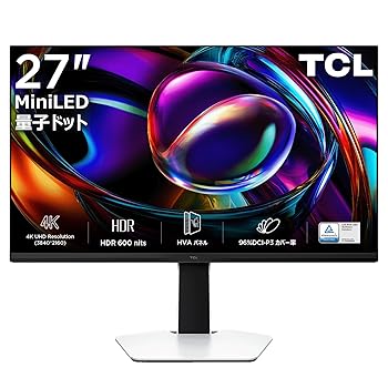 【中古】TCL 量子ドットMini LED モニター 27インチ 4K 広色域 液晶 HVAパネル 非光沢 Display HDR 600 27G74 HDMI USB 縦横回転 高さ調節 同時作業 Type｜AJIMURA-SHOP
