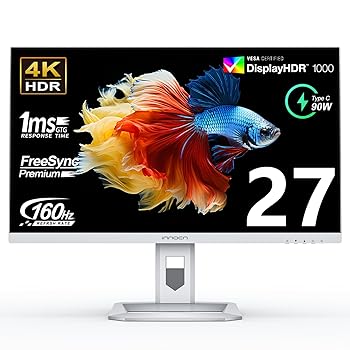【中古】INNOCN 27インチ ゲーミングモニター, 4K UHD, 160Hz, 1ms応答速度, Type-C 90W対応