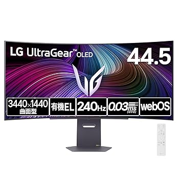 【中古】LG ゲーミングモニター UltraGear OLED 45GX90SA-B 44.5in/3440×1440/240サイクル/有機EL/0.03ms/webOS/DCI-P3 98.5%/DisplayHDR True Black 400/