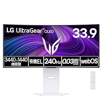 【中古】LG ゲーミングモニター UltraGear OLED 34GX90SA-W 33.9インチ/3440×1440/240Hz/有機EL/0.03ms/webOS/DCI-P3 98.5%/DisplayHDR True Black 400/