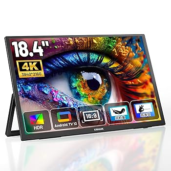 【中古】【未使用】Kinhank モバイルモニター 4K 18.4インチ 3840×2160モバイルディスプレイ ポータブルモニター Android 12.0 GTV IPS液晶パネル UHD ゲーミング