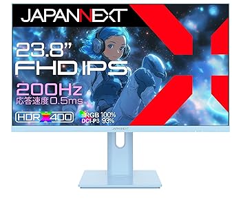 【中古】JAPANNEXT 23.8in ゲーミングモニター 200サイクル 0.5ms FHD 1920x1080解像力 IPS ダイアログボックス 見せびらかす (HDMI/DisplayPort/VESA相応う/高さ自然調整/回