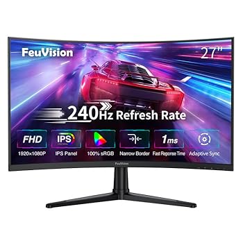 【中古】FeuVision 27inひん曲げるゲーミングモニター/240サイクル/FHD 1920*1080p/IPSダイアログボックス/返事をするす早さ1ms/Adaptive Sync相応う/マイコン管する/3辺超狭額\u0026超薄型/100%