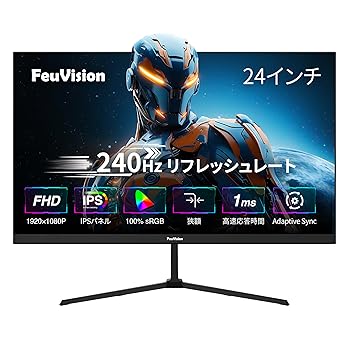 【中古】FeuVisionゲーミングモニター 24in/FHD 1080p/240サイクル/IPSダイアログボックス/返事をする迅速さ1ms/Adaptive Sync相応う/パソコン管する/3辺超狭額\u0026超薄型/99% sRGB広色域 ディスプレイ-パソコン・周辺機器