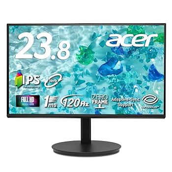 【中古】【未使用】Acer モニター 23.8インチ ワイド フルHD IPS 非光沢 エルゴスタンド 120Hz 1ms（VRB） sRGB 99% AdaptiveSync サステナブル ブルーライト低減 H