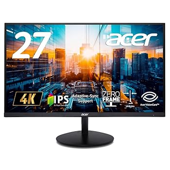 【中古】Acer モニター 27インチ 4K UHD 10億7000万色 広視野角 IPS 非光沢 NTSC 72% Adaptive-Sync HDR10 ゼロフレーム 超薄型 HDMI 2.0 DisplayPort v1|AJIMURA-SHOP