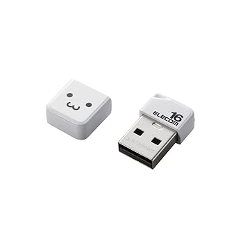 【中古】エレコム USBメモリ 16GB USB2.0 小型 ストラップホール キャップ付き ホワイト MF-SU2B16GWHF