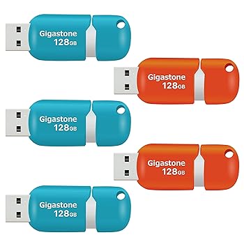 【中古】【未使用】Gigastone V10 128GB USBメモリ USB 2.0 キャップレス タイプ スライド式 青 オレンジ 5個セット