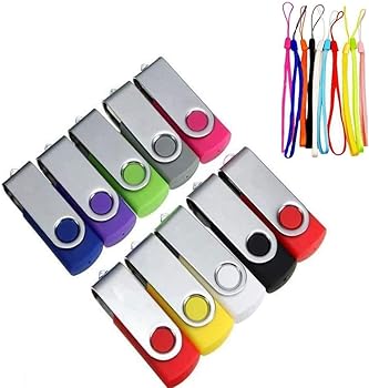 【中古】POWVAN 16GB USBメモリー ミックスカラー 回転式 10個 USB2.0 セット フラッシュメモリー USB フラッシュドライブ 360° 回転式 ストラップ付き