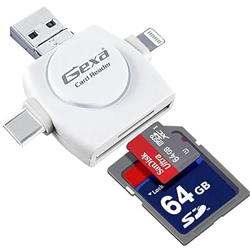 【中古】ジイエクサ Gexa iPhone Android スマホ対応 SDカードリーダー Lightning USB Type-C microUSB GA-027W