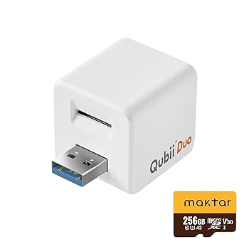 【中古】【未使用】Qubii Duo USB Type A ホワイト (256GB microSDセット) シリーズ 10年保証 充電しながら自動バックアップ SDロック機能搭載 iphone バックアップ