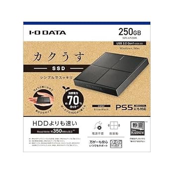 【中古】IODATA SSPL-UT250K (ビターブラック) USB 3.2 Gen 1 (USB 3.0) ポータブルSSD 250GB｜AJIMURA-SHOP