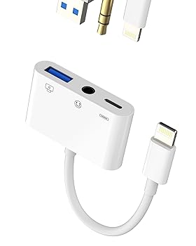 【中古】【未使用】Lightning usb変換ケーブル USB3.0 OTG 3.5mm Auxイヤホン ジャック アダプター 同時 きゅうそく充電 (3in1)分岐アクセサリーUSB-A カメラ デー