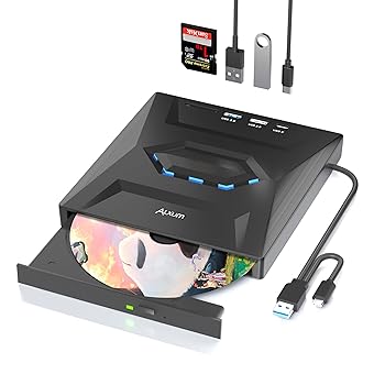 【中古】【未当て嵌める】Alxum 超弾丸道路 CD/ヴィデオディスク 運転 外後ばらい 、5-IN-1 USB Type-C/USB 3.0 A携帯型 CD/ヴィデオディスク リコーダー、SD拡張スロット＆USB界面積み上げる、 ヴィデオディスク 8倍速 CD