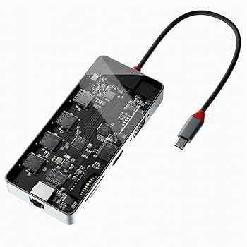 【中古】【未使用】エアリア TypeC接続 多機能マルチアダプター 内部が見えるシースルー構造 HDMI VGA USB3.0 2.0 LANポート SDカードリーダー MicroSDカードリーダ