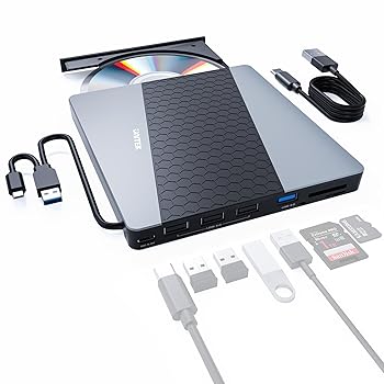 【中古】【未当て嵌める】Unitek 7-インチ-1 外後ばらいCD/ヴィデオディスク運転 USBこしき USB 3.0/Type C界面付き添い人 携帯型運転 読み込み・書きとどめる 【Windows 11/10/8/7・Mac Pro/