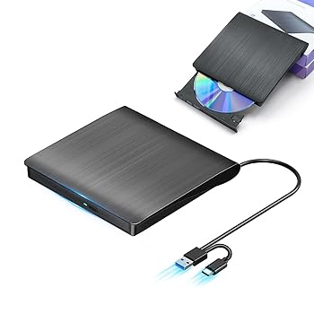 【中古】外付けDVDドライブ 高速処理 8XDVD& 24XCD 光学ドライブ外付け 読取/書込可 バスパワー USB 2.0/3.0&Type-C両接続 外付けCDドライブ (ブラック)