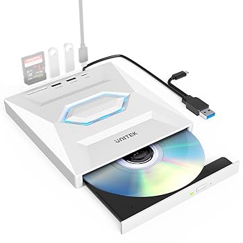 【中古】【未使用】Unitek ライト点灯改良バージョン ゲーム機式 多機能 外付けCD・DVDドライブ USBハブ機能搭載 USB 3.0/Type Cポート付き ポータブルドライブ 読