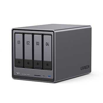 【中古】UGREEN NASync DXP4800 4-Bay 事務机いの一番 NAS、Intel N100 クワッドコア 中央処理装置、8GB DDR5 ランダムアクセス記憶装置、32G eMMC、2 * 2.5GbE、2 * M.2 NVMe 拡張スロット、4