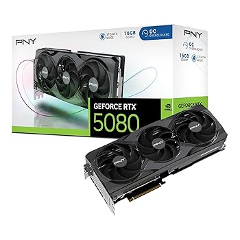 【中古】PNY GeFORCE RTX 5080 16GB Overclocked TripleFan グラフィクスゲーム盤 VCG508016TFXPB1-O VD9010