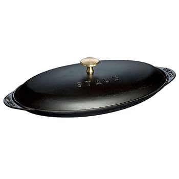 【中古】staub ストウブ 「 シャローオーバルホットプレート 黒いこと 」 皿 ディッシュ IH相応う 【日本定め事売りわたす品】 Speciality 40509-400