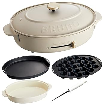 【中古】【MONOGALLERY限定たこ焼きピック付き】 BRUNO オーバルホットプレート (3種プレート, グレージュ)｜AJIMURA-SHOP