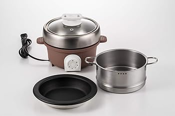 【中古】【未使用】丸山技研 プチ・プレジール 電気 ミニ グリル鍋 グリルプレート付 スチーマー付 鍋料理 焼き料理 蒸し料理 1人用 2人用 日本製 カカオ PGN-100(C