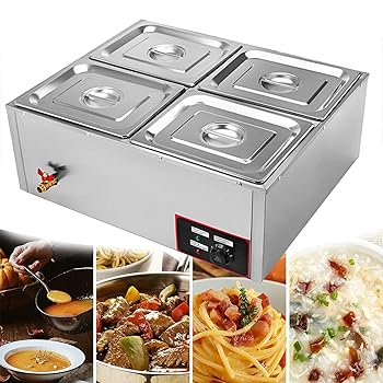 【中古】電気フードウォーマー、電気ビュッフェフードウォーマー4ポット、業務用カウンタートップステンレススチールウェットウェルソースフードウォーマ