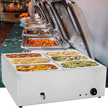 【中古】【未使用】電気フードウォーマー、業務用、1500W 電気フードウォーマー ステンレススチール スチームテーブル ビュッフェ カバー付き 排水栓 パーティー ケ
