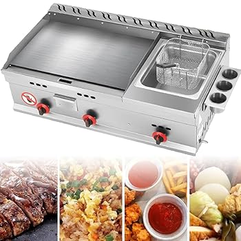 【中古】業務用卓上ガスグリドル、業務用カウンタートップステンレススチールグリドル調理BBQフラットホットプレート、急速/均一加熱、BBQ調理ステーキ、