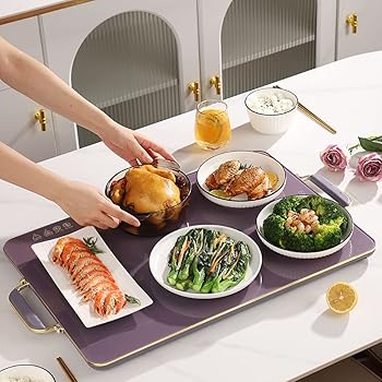 【中古】食品保温板電動超薄型ガラス保温トレイ60 x 30 cmホットプレート、3速調節可能な温度制御4 Hタイマーとタッチパネル付き、バイキング、家庭夕食