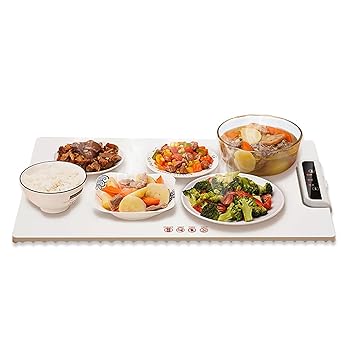 【中古】食品用保温マット、食品用家庭用保温トレイ、2024年新しいアップグレード電気加熱トレイ、3段階調節可能、10秒の急速加熱、フルプレート加熱、折