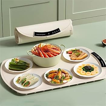 【中古】【未使用】ポータブル電気保温トレイ、折りたたみ式シリコン食品保温ボード、40-120℃の温度と4時間のタイミング調整、ビュッフェパーティー用ホットプレー