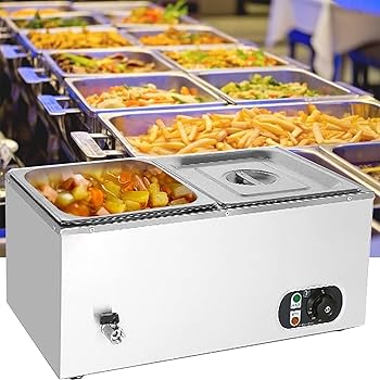【中古】【未使用】1500W電気フードウォーマーステンレススチールベインビュッフェスチームテーブル、温度制御&蓋付き、パーティー、ケータリング、レストラン用 (C
